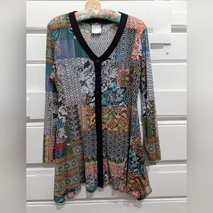 Colorful Patchwork V-Neck Button Down Shirt